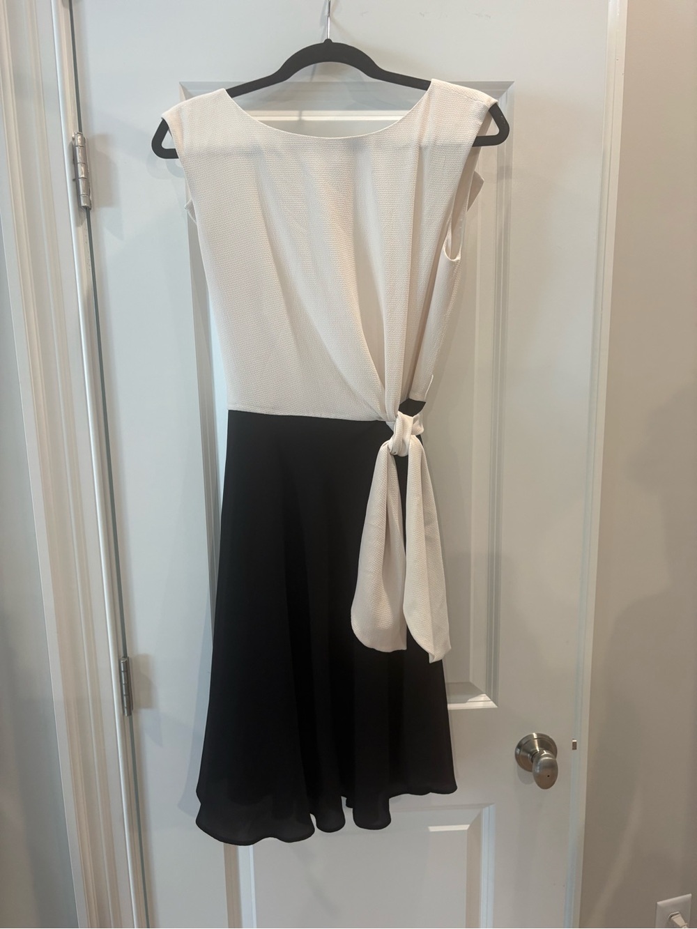 Tahari Black and White Tie-Detail Midi Dress
